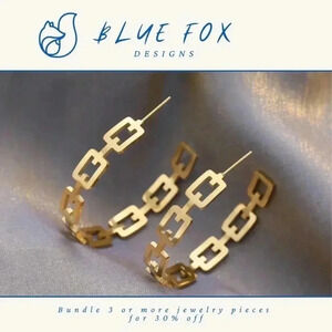 *NEW* 18K Gold Plated Stainless Steel Earrings - Chain  Link Open Hoop